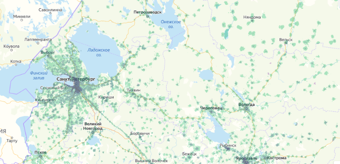Зона покрытия МТС на карте Геленджик 